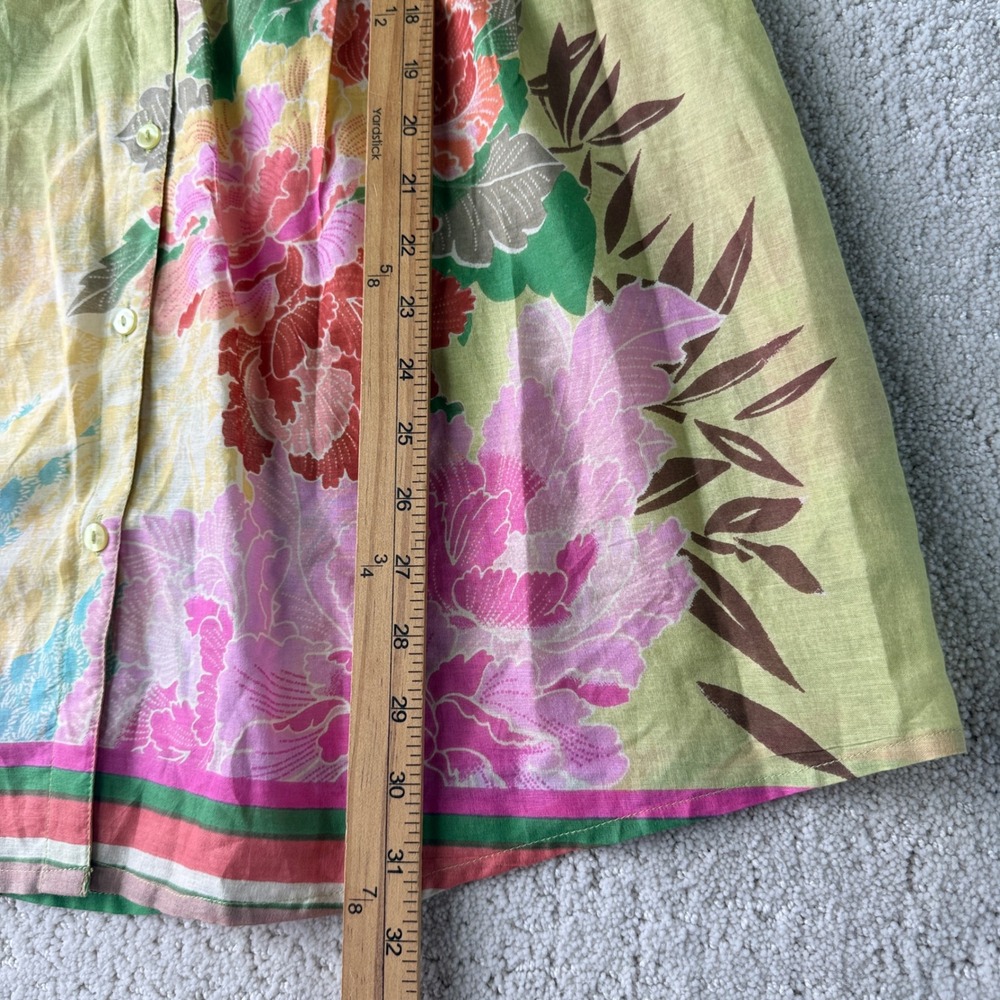 Sundance Floral Pintuck Tunic Women Medium Green Multi Cotton Boho 3/4 Sleeve - Picture 11 of 13